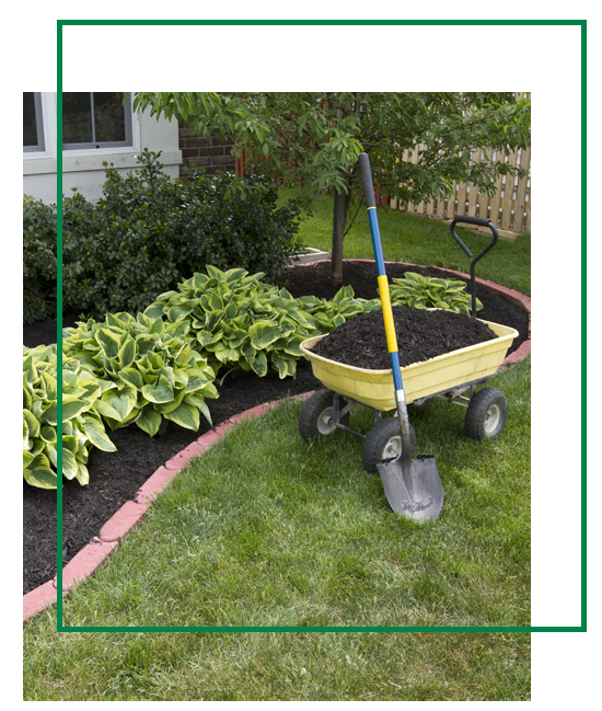 lawn cart with sand and shovel